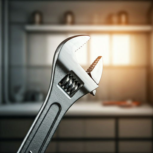 Close-up of a modern plumbing wrench tightening a high-gloss fitting